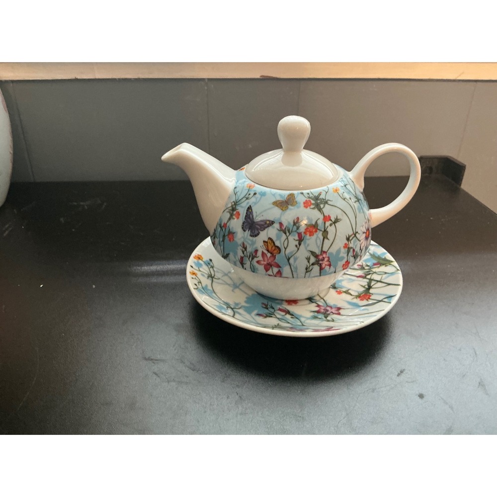 Shenzhen Baoshengfeng Butterfly Floral Ceramic Tea For One Teapot and Saucer Set